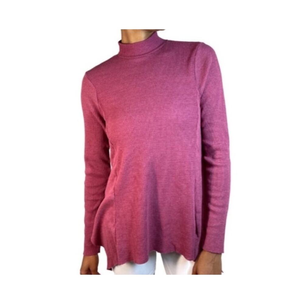 anthropologie t.la mock neck long sleeve thermal blouse Women's XS Burgundy NWT